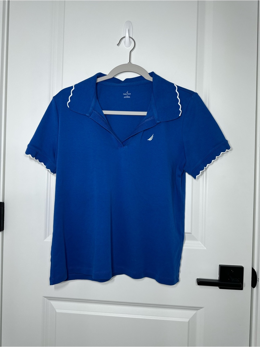 Nautica Women’s Royal Blue Short Sleeve Polo with White Scallop Trim